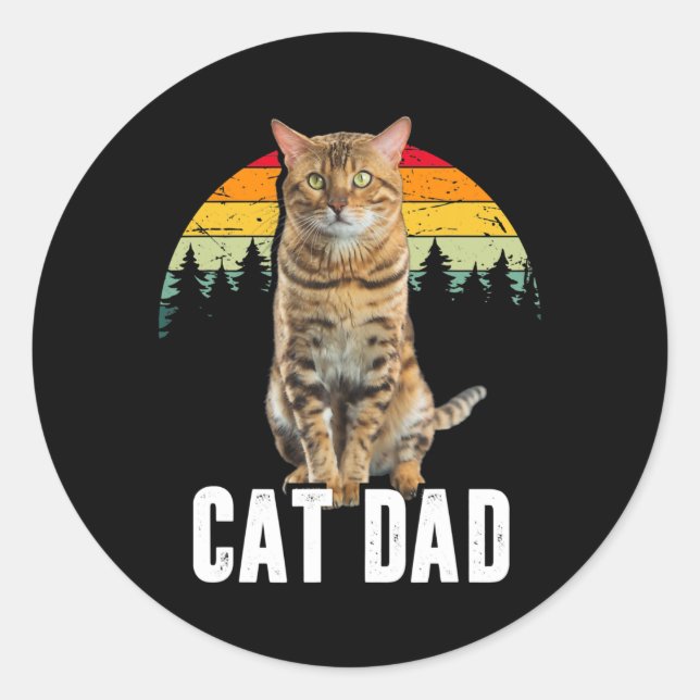 Sticker Rond Mens Chat Papa Bengale Chat Cute Kitten Chats Love (Devant)