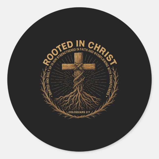 Sticker Rond Mens Christian Shirt Rooted In Christ Faith Shirt  (Devant)