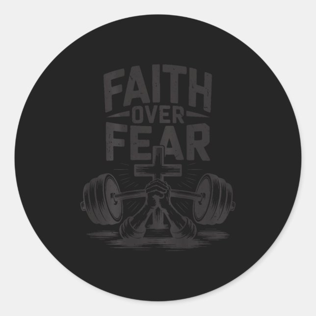 Sticker Rond Men's Faith Over Fear Christian Workout Gym Jesus  (Devant)