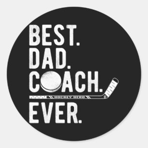 Sticker Rond Mens Hockey sur glace meilleur papa entraîneur jam