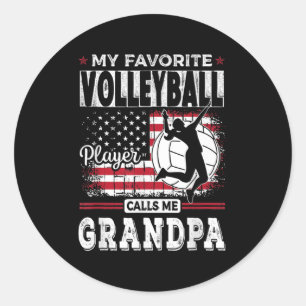 Sticker Rond Mens Mon Joueur De Volleyball favori m'appelle Gra