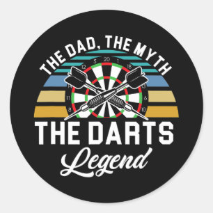 Sticker Rond Mens Papa Myth Darts Légende Père Dart Joueur