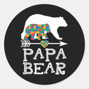 Sticker Rond Mens Papa Ours Autisme Hommes Père Papa Autisme Aw