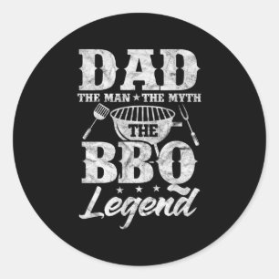 Sticker Rond Mens Papa The Man The Myth Barbeque Grill Barbeque