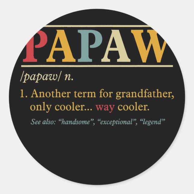 Sticker Rond Mens Papaw s Grandpa Father's Day Funny Papaw (Devant)