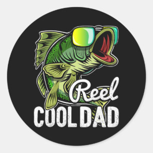 Sticker Rond Mens Reel Cool Papa Pêcher Lunettes de soleil Drôl
