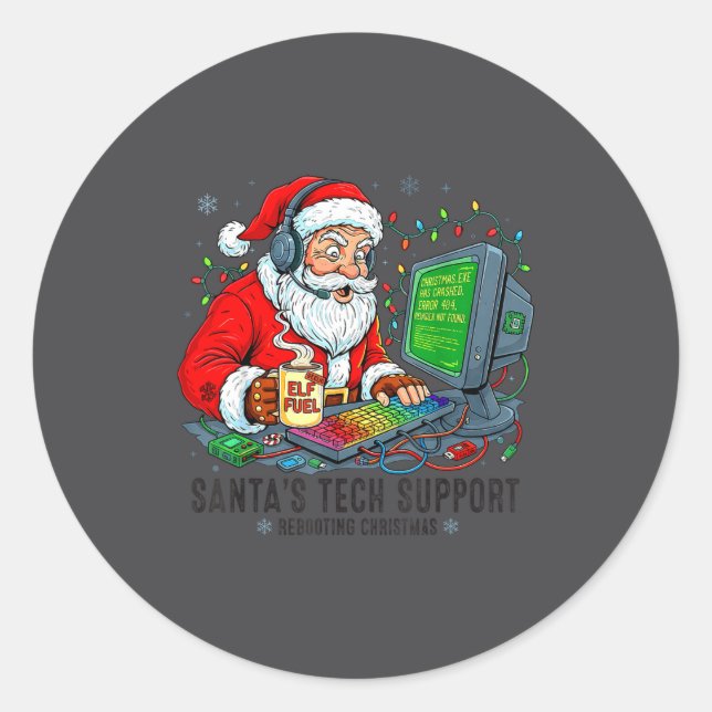Sticker Rond mens Tech Rebooting Support Santa s (Devant)