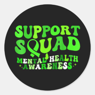 Sticker Rond Mental health awareness support squad green ribbon