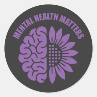 Sticker Rond Mental Health Matters Brain and Flower Awareness