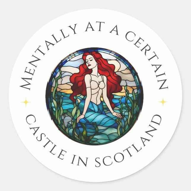 Sticker Rond Mentalement dans un certain château en Ecosse | Au (Devant)