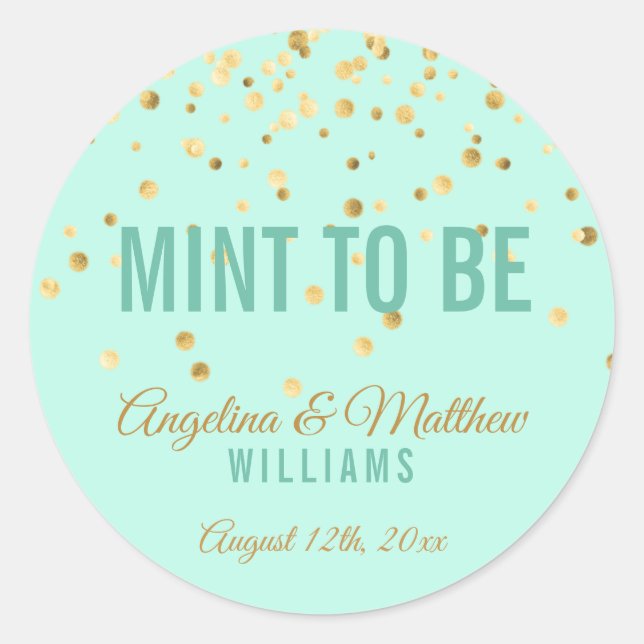 Sticker Rond Mention personnalisée pour être Mint Gold Confetti (Devant)