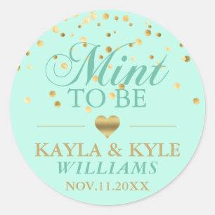 Sticker Rond Mention personnalisée pour être Mint Gold Confetti