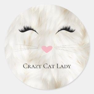 Sticker Rond Meow Crazy Cat Lady