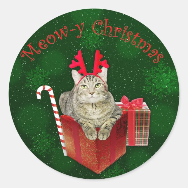 Sticker Rond Meow-y Christmas (Devant)