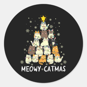 Sticker Rond Meowa Catmas Chat Noël Arbre de Noël Filles Garçon