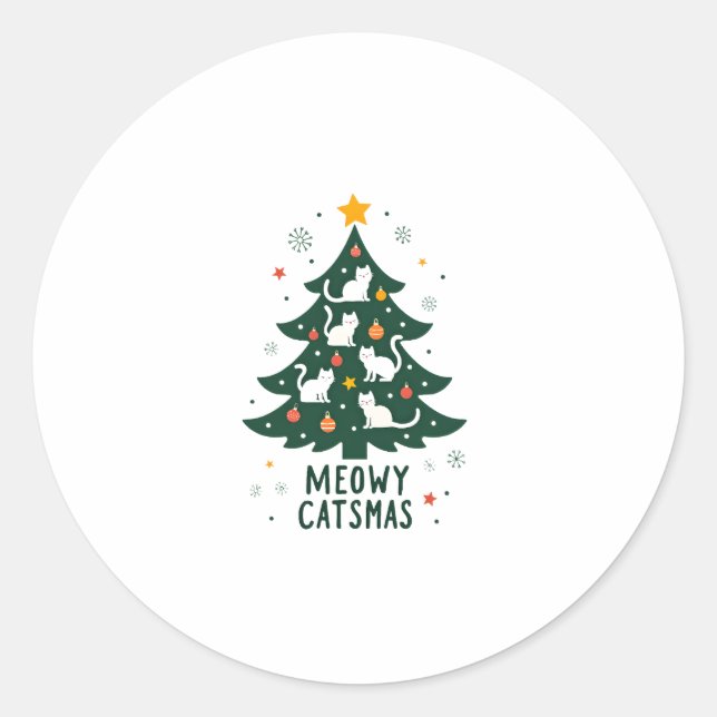Sticker Rond Meowa Catmas Chat Noël Arbre de Noël Noël Noël Noë (Devant)