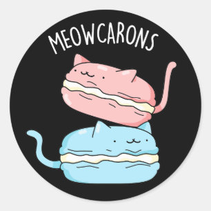 Sticker Rond Meowcarons Funny Macaron Pun Dark BG