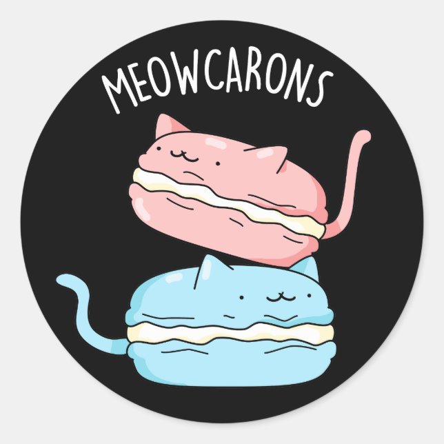 Sticker Rond Meowcarons Funny Macaron Pun Dark BG (Devant)