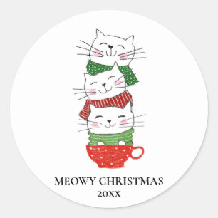 Sticker Rond MeowChristmas Custom Cats Coupe Écharpes mignonnes