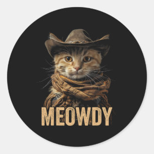 Sticker Rond Meowdy Chat Chemise Meowdy Cowboy Chat Pays Ouest