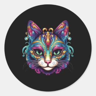 Sticker Rond Meowdy Gras Chats Lover Kitten Kitty Mardi Gras Ch