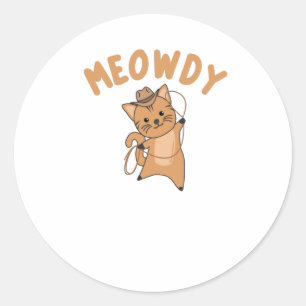 Sticker Rond Meowdy Howdy Cat Cowboy Avec Lasso Cute Cats