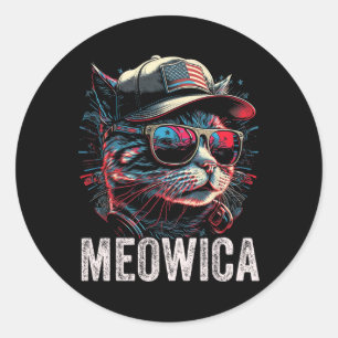 Sticker Rond Meowica 4 juillet chat américain Drapeau Amérique 