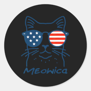 Sticker Rond Meowica Usa merica Chat 4 juillet Funny Patriotiqu