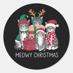 Sticker Rond Meowny Noël Chat Noël Xmas Funny Chats Amoureux