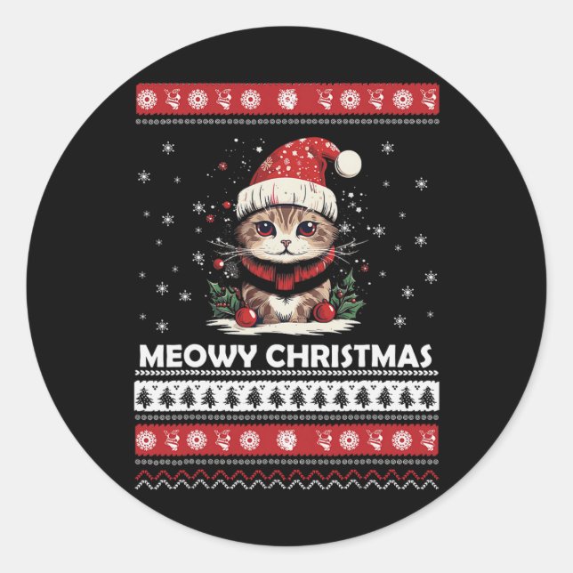 Sticker Rond Meowo Catmas Chat Père Noël Noël Kitten Xmas Vilai (Devant)