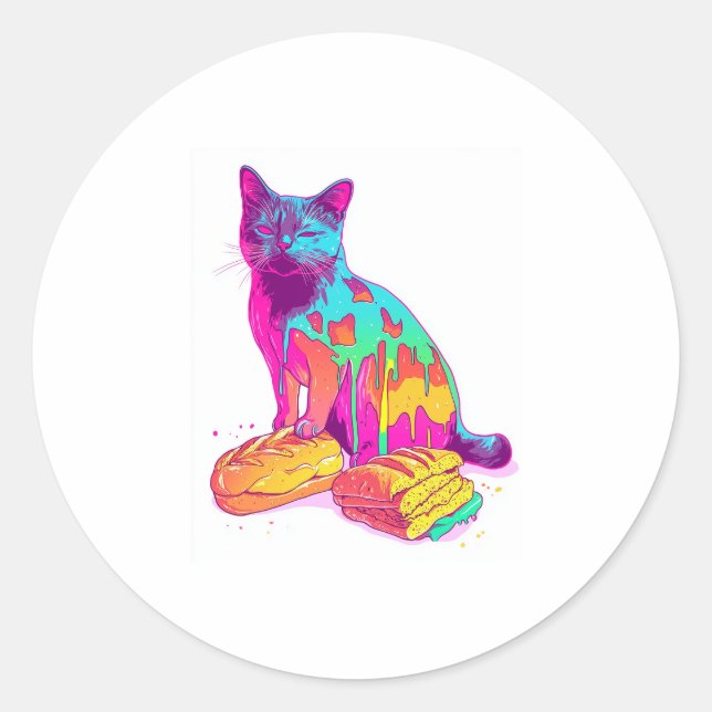 Sticker Rond Meowphosis de pain - Glitchy Funny Chat Meme (Devant)