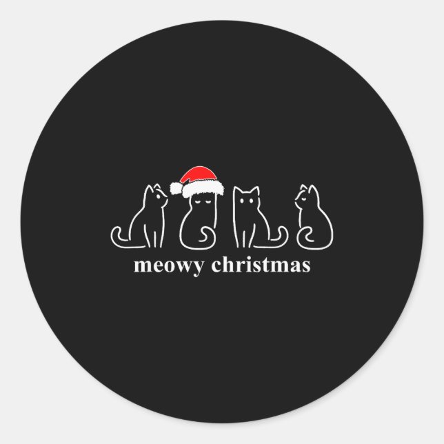 Sticker Rond Meowy Catmas Cat Christmas Cute Kitten Cats Santa  (Devant)