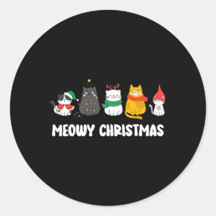 Sticker Rond Meowy Catmas Cute Kitten Santa Hat Noël