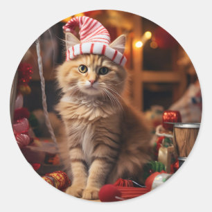 Sticker Rond Meowy Christmas !