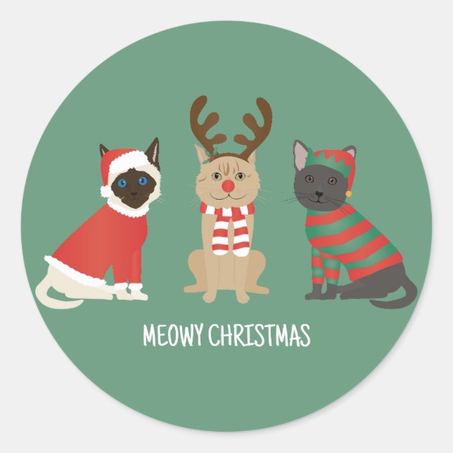Sticker Rond Meowy Christmas Cats (Devant)