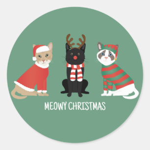 Sticker Rond Meowy Christmas Cats