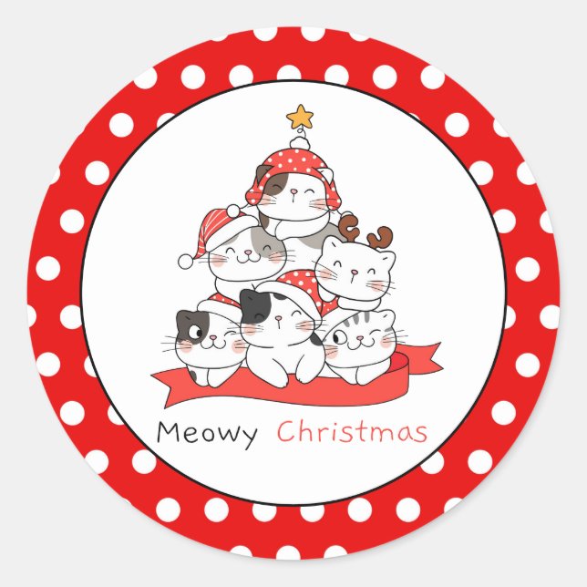 Sticker Rond Meowy Christmas Cats (Devant)