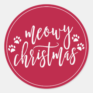 Sticker Rond Meowy Christmas Red Holiday Enveloppe Sceau