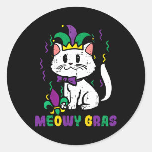 Sticker Rond Meowy Mardi Gras Funny Nola Propriétaire Amoureux 
