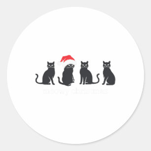 Sticker Rond Meowys Noël Chat Noir Chapeaux de Père Noël Présen