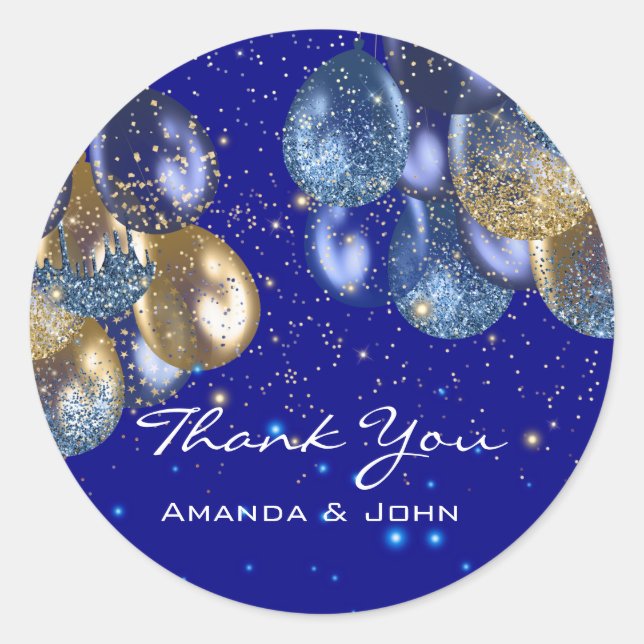 Sticker Rond Merci 16e Mariage nuptiale Ballon Blue Navy Royal (Devant)