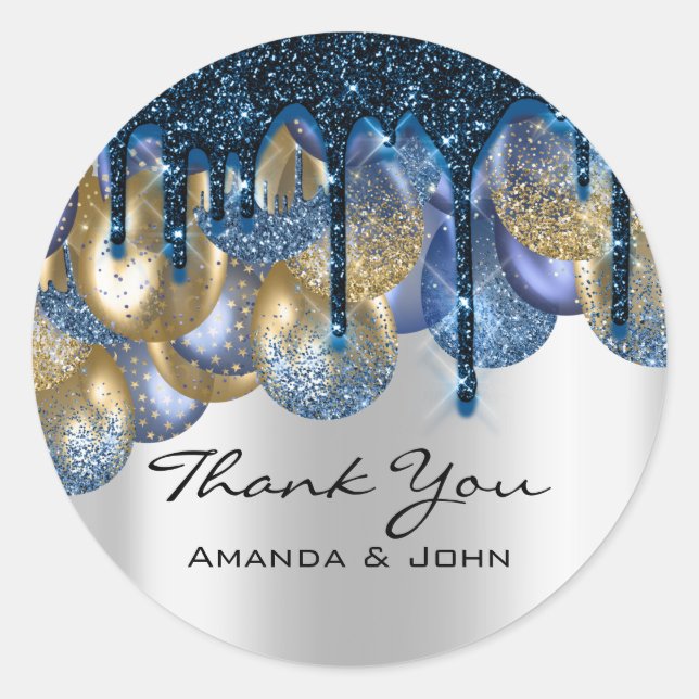 Sticker Rond Merci 16e Mariage nuptiale Ballons Blue Navy Argen (Devant)