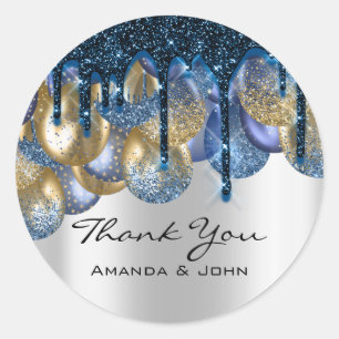 Sticker Rond Merci 16e Mariage nuptiale Ballons Blue Navy Argen