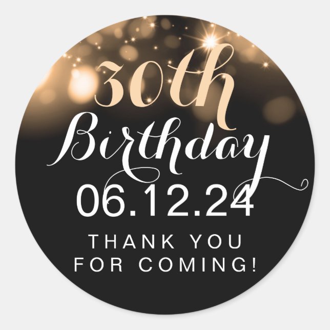 Sticker Rond Merci 30e anniversaire Gold Sparkling lumières (Devant)