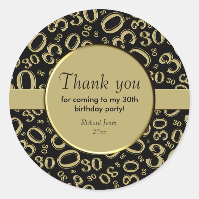Sticker Rond Merci : 30e Motif au hasard Gold/Black (Devant)