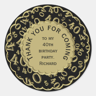 Sticker Rond Merci 40 Nombre Motif Noir et Or