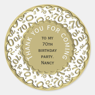Sticker Rond Merci 70e anniversaire Numéro Motif Or/Blanc