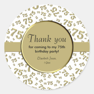 Sticker Rond Merci : 75e anniversaire Gold et Motif blanc