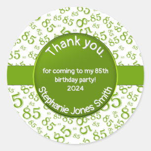 Sticker Rond Merci : 85 Anniversaire Vert/Blanc Motif numérique