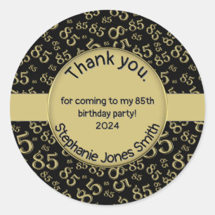 Sticker Rond Merci : 85e anniversaire Blac/Motif numéro or